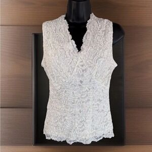 Vintage‎ Y2K White Lace Tank S Top V-Neck Sheer Lined Coquette Romantic Feminine